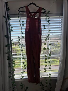 Rust Red Button-Trim Overalls